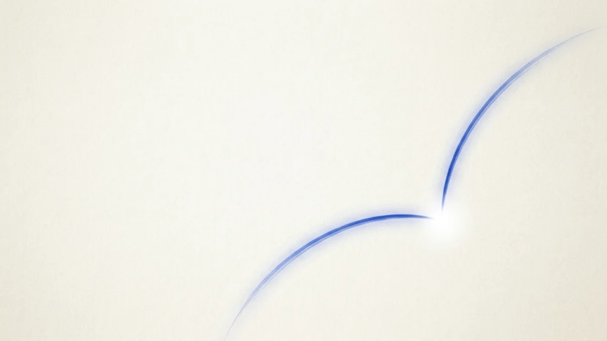 Two cobalt-blue arcs converging into a single bright point